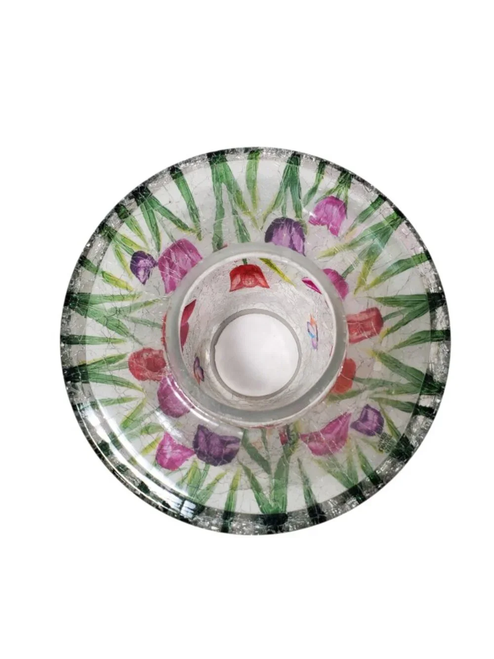 Yankee Candle Tulip Floral Crackle Glass Lamp Shade Topper Butterfly Ladybug